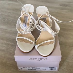 Jimmy Choo White leather wedge sandals 37M